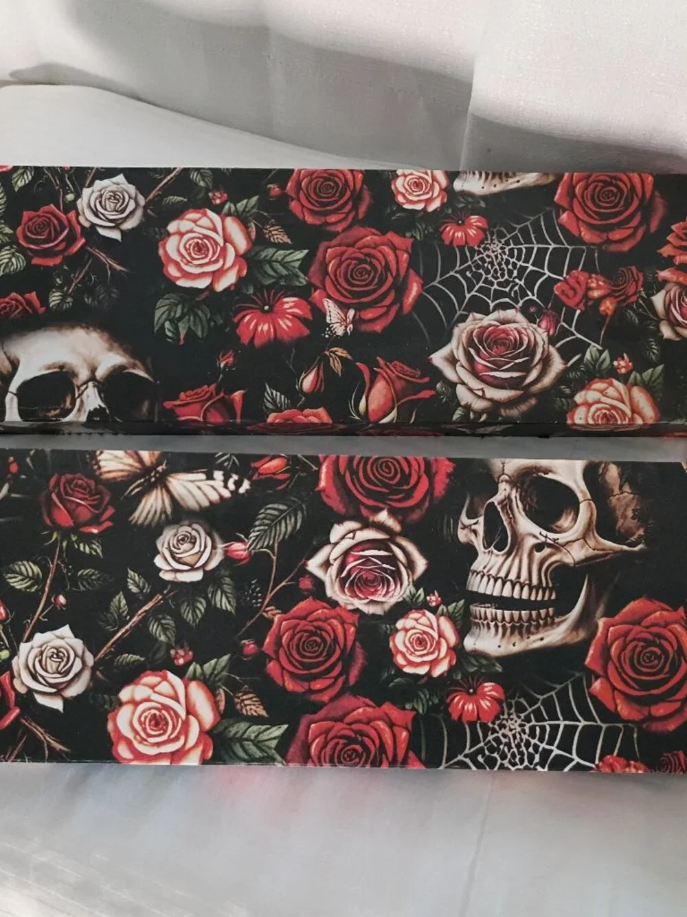 NEW Pair Handmade Matching Red & Black Skulls, Spider Webs,& Roses Shelves
